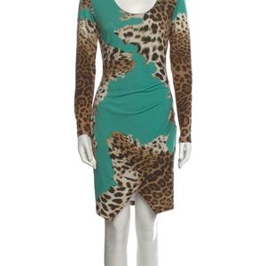 Roberto Cavalli animal print/green dress